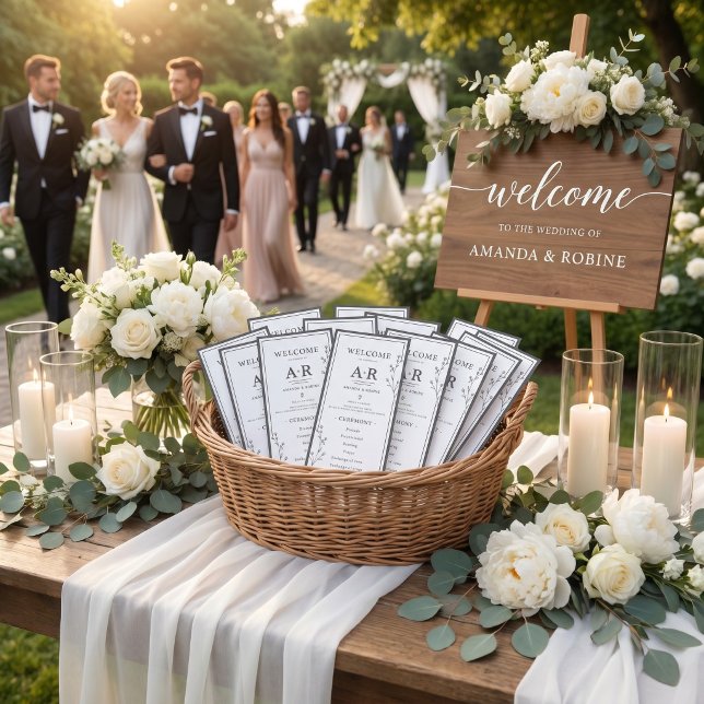 Minimalistische schwarze und weiße Hochzeit Programm (Von Creator hochgeladen)