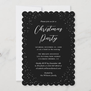 Minimalistische schwarze Weihnachtsfeier im Schnee Einladung