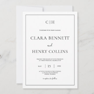 Minimalistische schwarze weiße elegante Hochzeitse Einladung