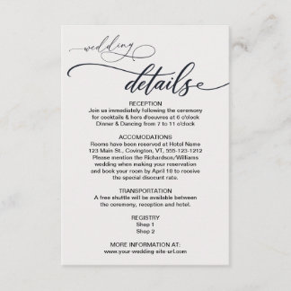 Minimalistische schwarze weiße Hochzeitsinformatio Begleitkarte