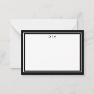 Minimalistische Schwarzweiß-Doppelblende-Monogramm Mitteilungskarte