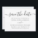 Minimalistische Schwarzweiß-Schrift | Elegantes Fo Save The Date<br><div class="desc">Mit dieser eleganten Schwarz-Weiß-Save the Date-Karte mit moderner Schrift-Typografie auf der Vorderseite und einem persönlichen Foto auf der Rückseite verkünden Sie Ihre Hochzeit. Das puristische minimalistische Design hebt Namen, Hochzeitstermin, Standort und Website hervor, während die Rückseite Ihnen Platz gibt, um Ihr Lieblings-Verlobung-Foto zu präsentieren. Diese zeitlose und stilvolle Art, die...</div>