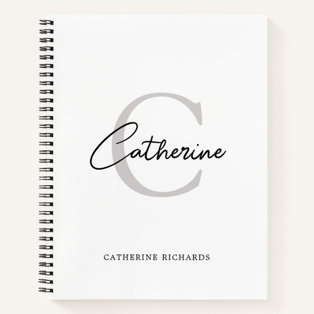 Minimalistische Schwarzweißmonogramm Notizbuch (Vorderseite)