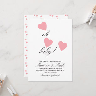 Minimalistische schwebende rosa Herzen Baby Shower Einladung