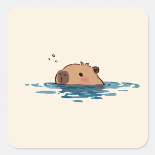 Minimalistische Schwimmende Capybara-Illustration Quadratischer Aufkleber