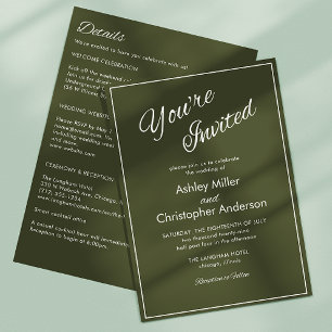 Minimalistische Script Army Green All-in-One-Hochz Einladung