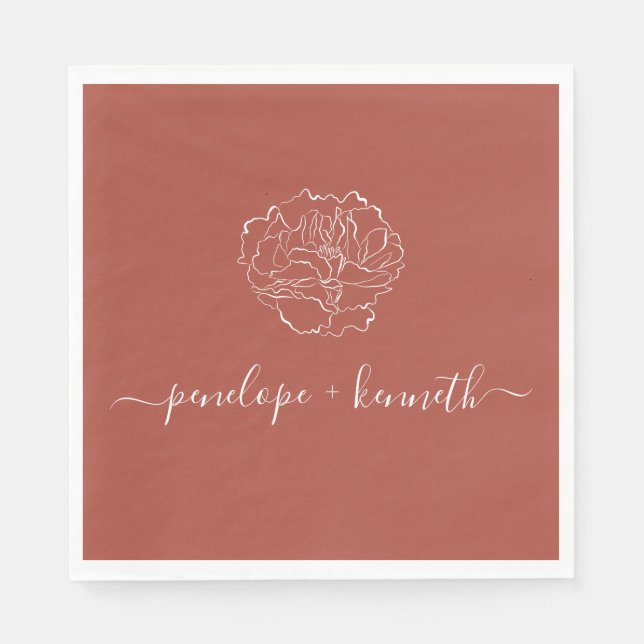 Minimalistische Script-Blume Boho Terracotta Weddi Serviette (Vorderseite)