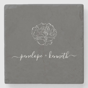 Minimalistische Script-Blume Schwarz-weiß Personal Steinuntersetzer