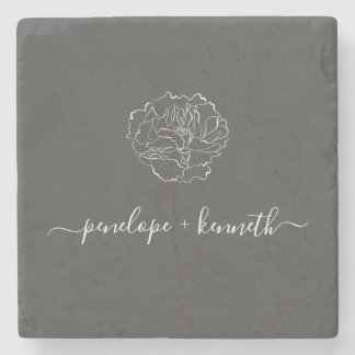 Minimalistische Script-Blume Schwarz-weiß Personal Steinuntersetzer