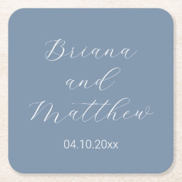 Minimalistische Script Calligraphy Dusty Blue Wedd Rechteckiger Pappuntersetzer