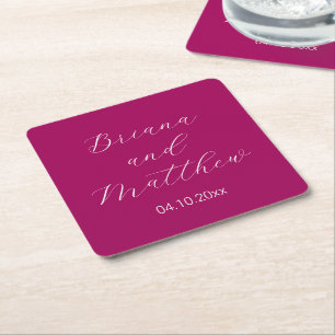 Minimalistische Script Calligraphy Magenta Wedding Rechteckiger Pappuntersetzer
