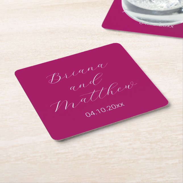 Minimalistische Script Calligraphy Magenta Wedding Rechteckiger Pappuntersetzer (angewinkelt)