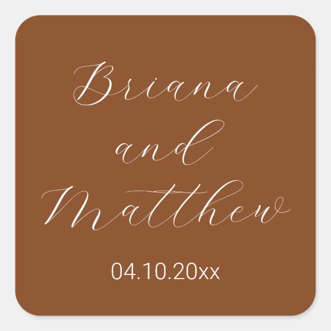 Minimalistische Script Calligraphy Terracotta Wedd Quadratischer Aufkleber (Vorderseite)