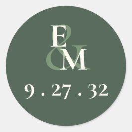 Minimalistische Script Highland Moss Green Initial Runder Aufkleber