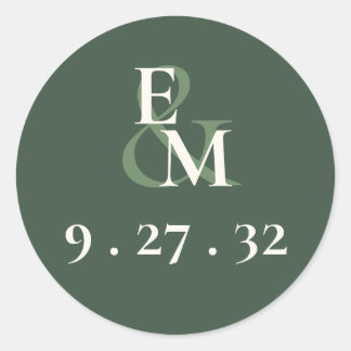 Minimalistische Script Highland Moss Green Initial Runder Aufkleber
