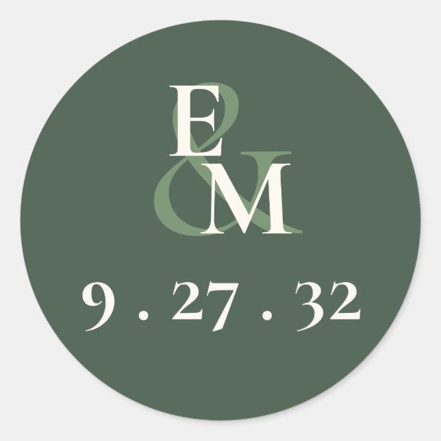 Minimalistische Script Highland Moss Green Initial Runder Aufkleber (Vorderseite)