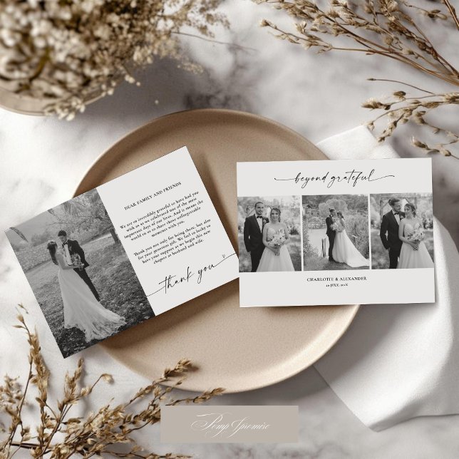 Minimalistische Script-Hochzeit 4 Fotos Danke-Kart Dankeskarte (Von Creator hochgeladen)