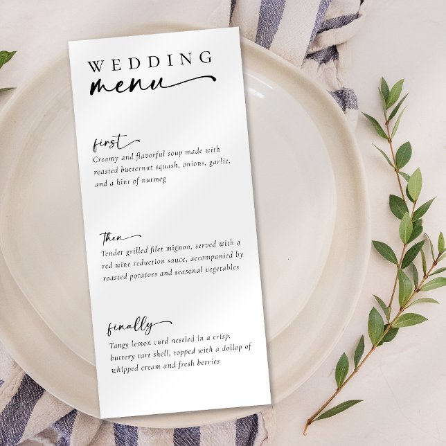 Minimalistische Script-Hochzeit Menükarte (Von Creator hochgeladen)
