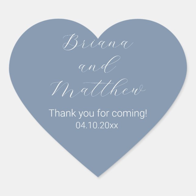 Minimalistische Script-Kalligrafie Dusty Blue Favo Herz-Aufkleber (Vorderseite)