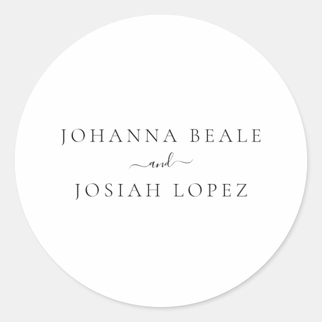 Minimalistische Script-Moderne Hochzeit Runder Aufkleber (Vorderseite)