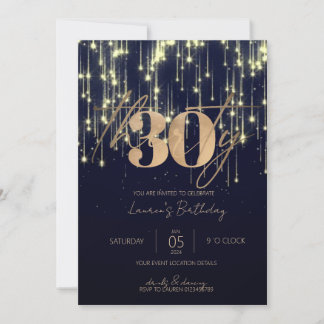 Minimalistische Script Navy und Gold 30. Geburtsta Einladung