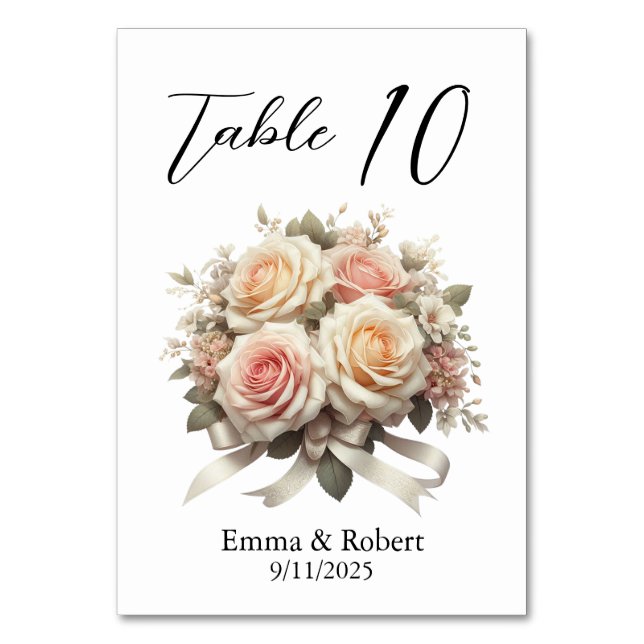 Minimalistische Script-Rose Hochzeitsplan Tischnummer (Vorderseite)