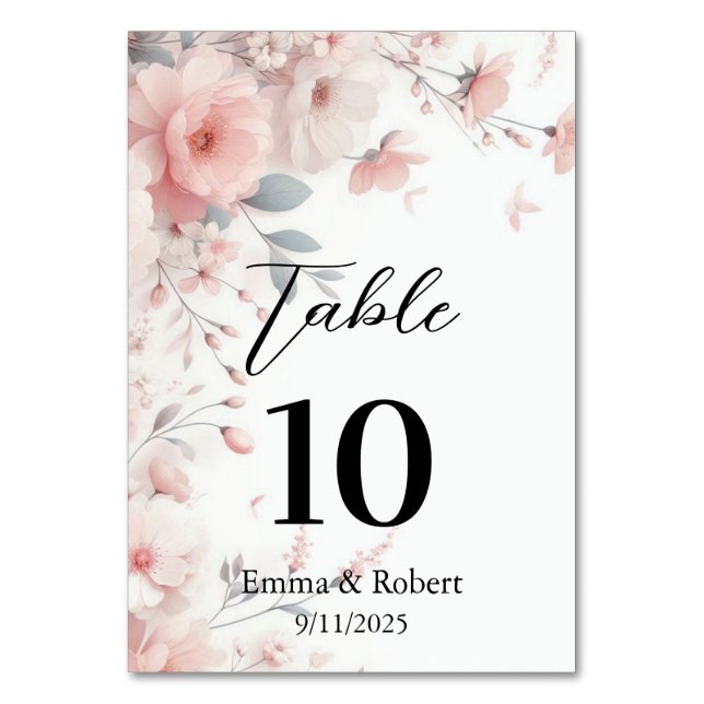 Minimalistische Script-Rose Hochzeitsplan Tischnummer (Vorderseite)