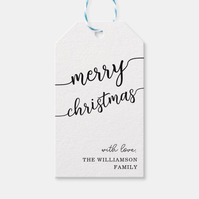 Minimalistische Script Typografie Frohe Weihnachts Geschenkanhänger (Vorderseite)