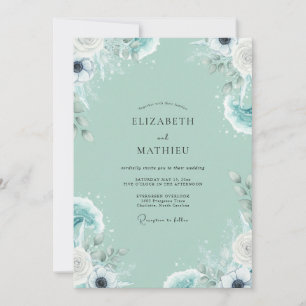 Minimalistische Seafoam-Gemalte-Ranunculus-Hochzei Einladung