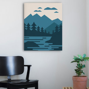 Minimalistische Seen- und Berglandschaft Poster