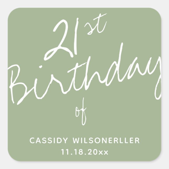 Minimalistische Seite 21. Geburtstag Quadratischer Aufkleber (Vorderseite)