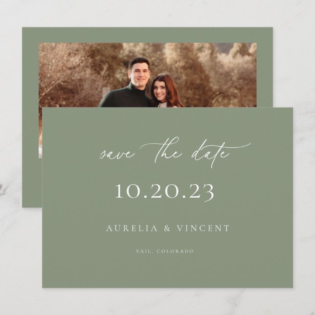 Minimalistische Seite Grüne Hochzeit speichern das Save The Date (Vorne/Hinten)