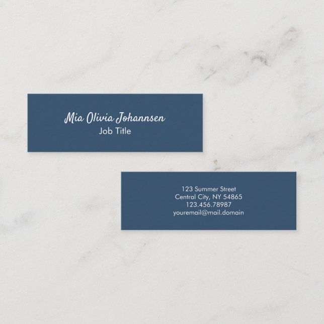 Minimalistische Serious Blue Mini Business Card Mini Visitenkarte (Vorne/Hinten)