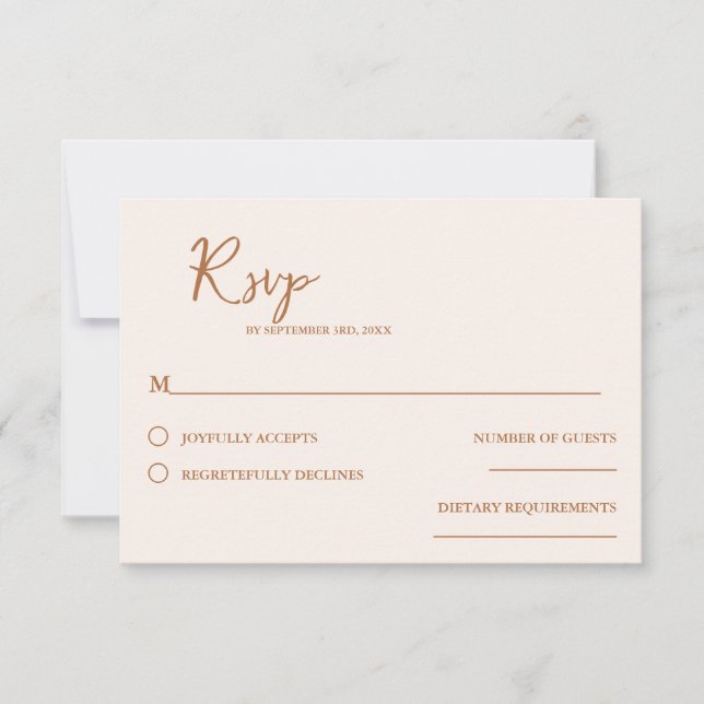 Minimalistische Sienna Orangehandwriting Drehbuch  RSVP Karte (Vorderseite)