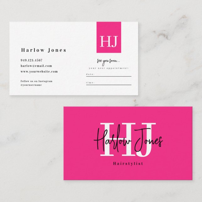 Minimalistische Signatur Hot Pink Termin & Visitenkarte (Vorne/Hinten)