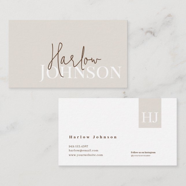 Minimalistische Signature Earth Tones & Beige Visitenkarte (Vorne/Hinten)