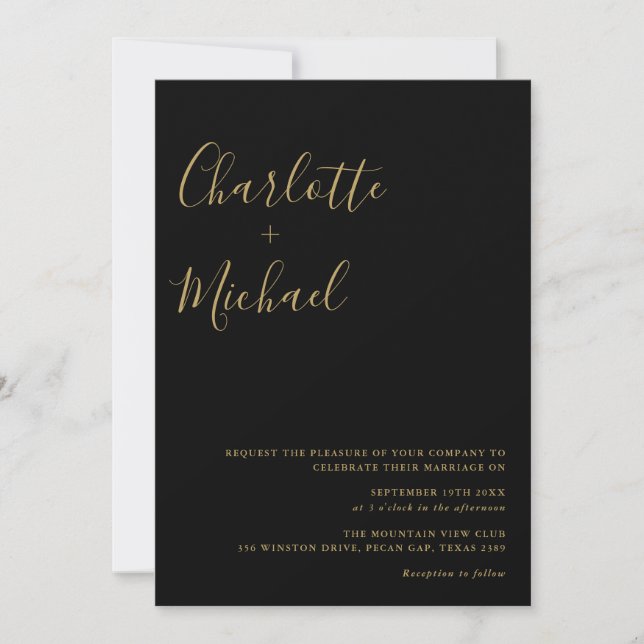Minimalistische Signature Script Black and Gold Ho Einladung (Vorderseite)