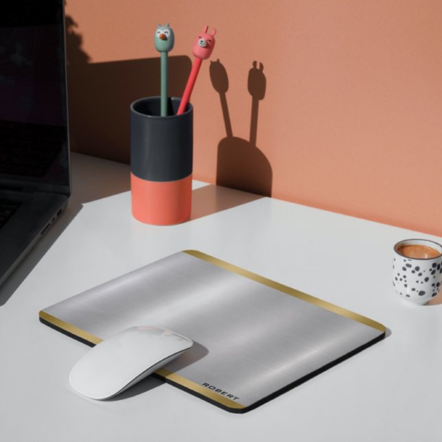 Minimalistische Silber & Gold Metallic Textur Mousepad (Von Creator hochgeladen)