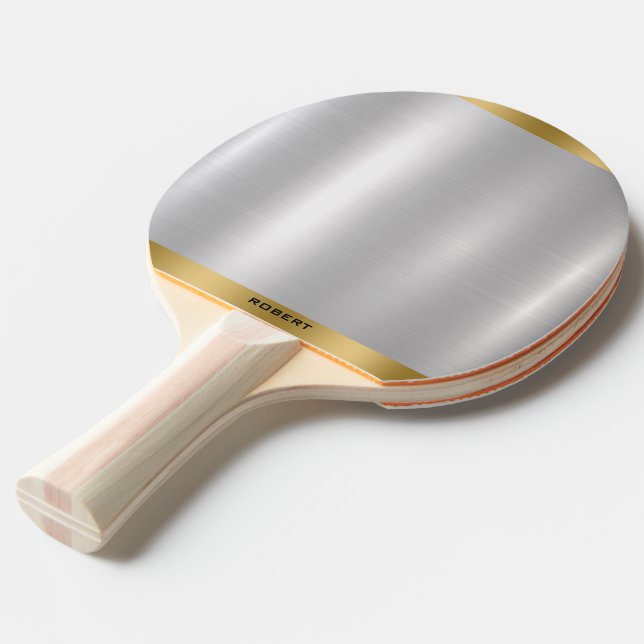Minimalistische Silber & Gold Metallic Textur Tischtennis Schläger (Rückseitenansicht)