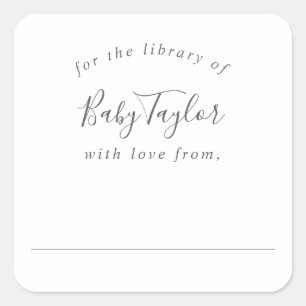 Minimalistische silberne Babyparty-Bookplate Quadratischer Aufkleber
