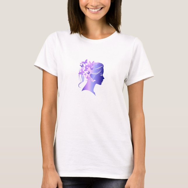 Minimalistische Silhouette der Frauenhaare T-Shirt (Vorderseite)
