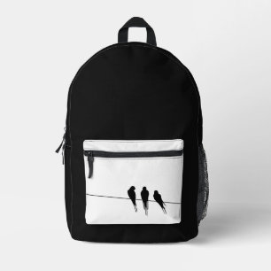 Minimalistische Silhouette von Amseln auf Draht Bedruckter Rucksack