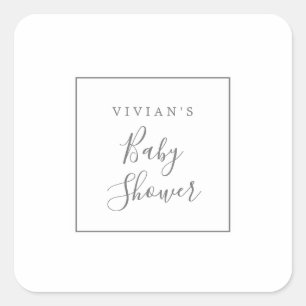 Minimalistische Silver Baby Dusche Umschlag Aufkle Quadratischer Aufkleber
