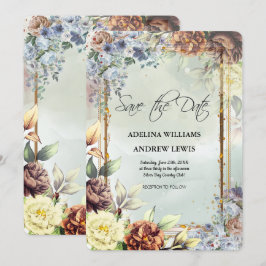 Minimalistische Silver Blume Rose, Goldrahmen Einladung