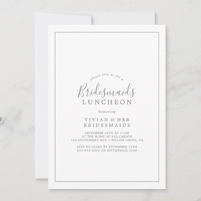 Minimalistische Silver Bridesmaids Luncheon Einlad Einladung (Vorderseite)