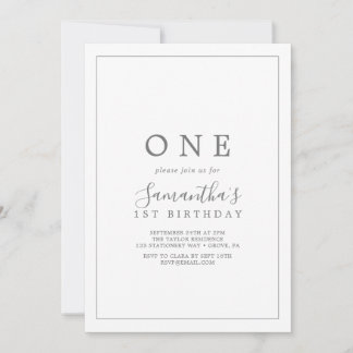 Minimalistische Silver First Birthday Party Einlad Einladung