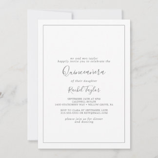 Minimalistische Silver Quinceañera Einladung