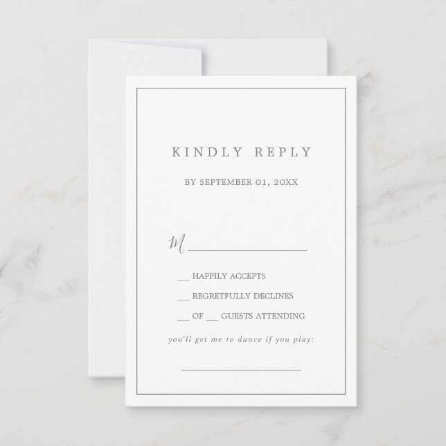 Minimalistische Silver Typografy Song Request UAWG RSVP Karte (Vorderseite)