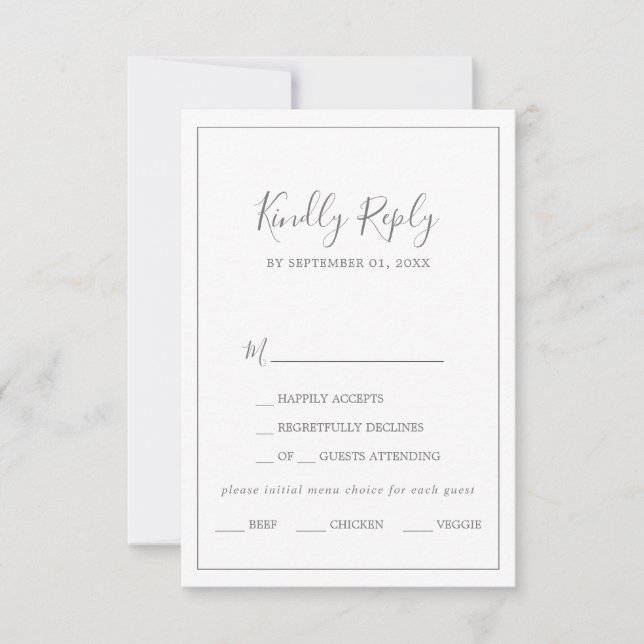 Minimalistische Silver Wedding Menu (RSVP-Karte) RSVP Karte (Vorderseite)