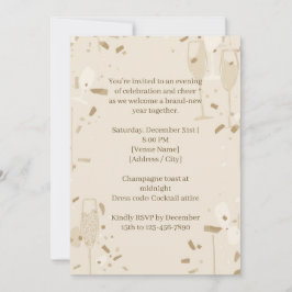 Minimalistische Silvester-Einladung mit Champagner Einladung